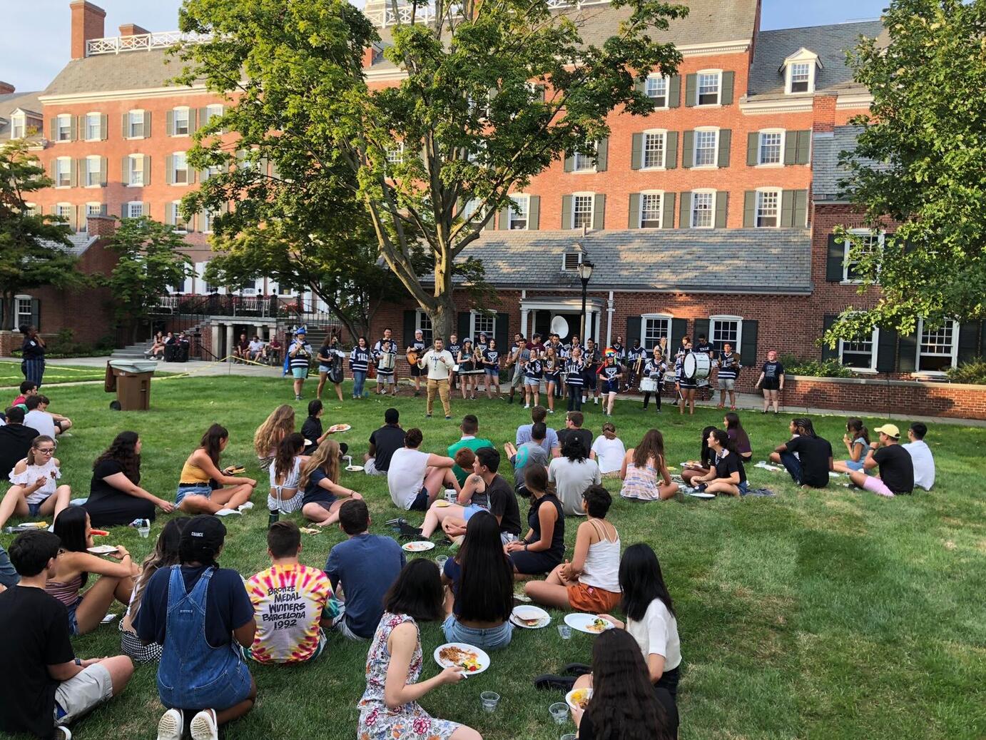 A Yale band group at Davenport Courtyard