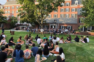 A Yale band group at Davenport Courtyard